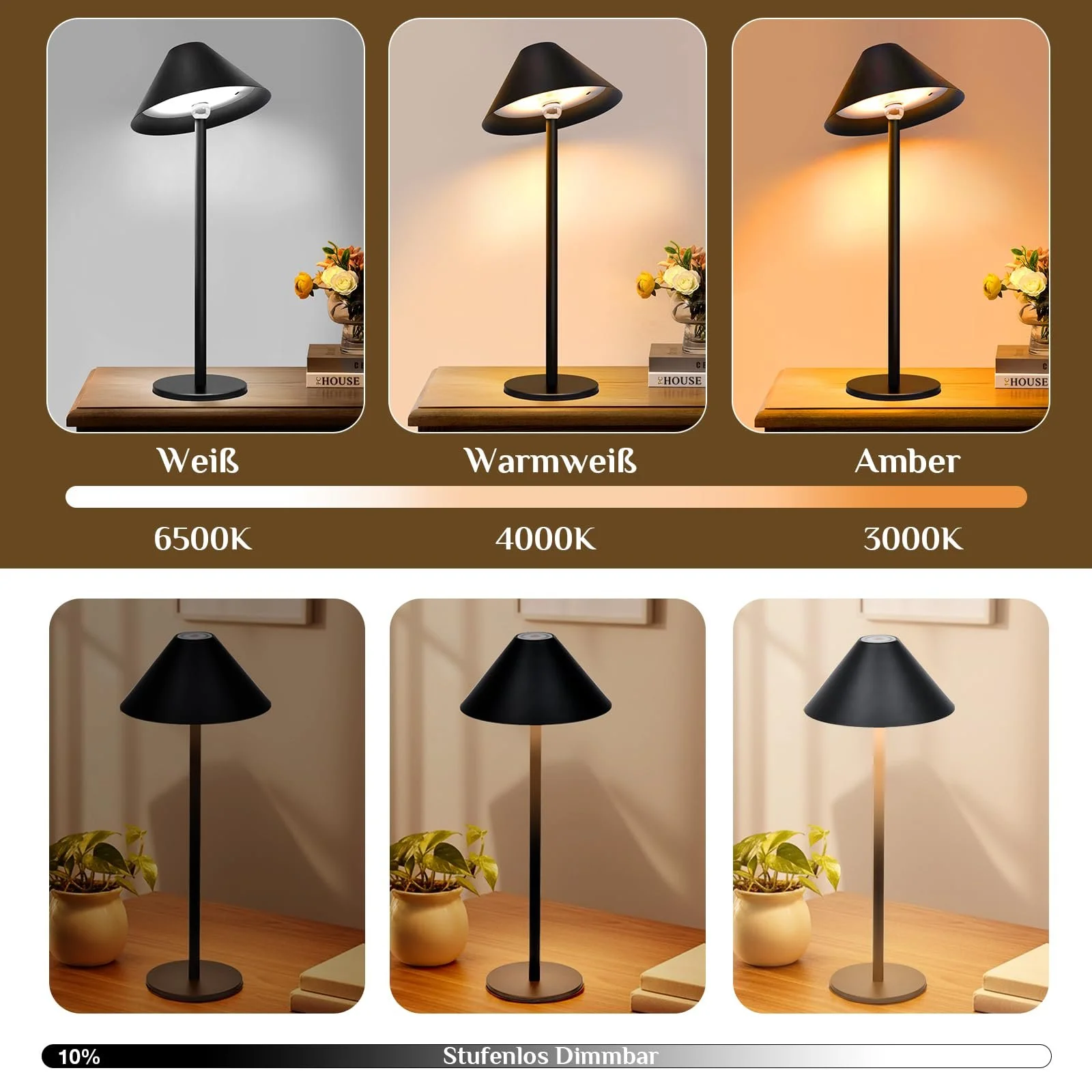 Настільна лампа Rosnek LED Бездротова 360° Магнітна 4000 мАг 3 кольори Сенсорна, фото №2