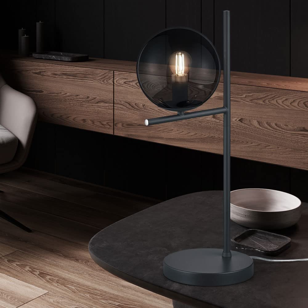 Настільна лампа etc-shop скляна куля димчаста антрацит метал 1 x E14 18 x 52 см, фото №5