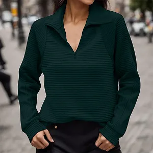 Женский свитшот на молнии Зимний Осенний Комфортный Длинный рукав Пуловер Четверть-молния Воротник Эстетичный synthetic.ua - Фото 1