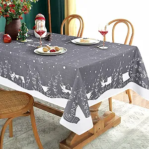 Скатертина Christmas 140 x 140 см White Grey Square Waterproof Washable Polyester - Фото 1