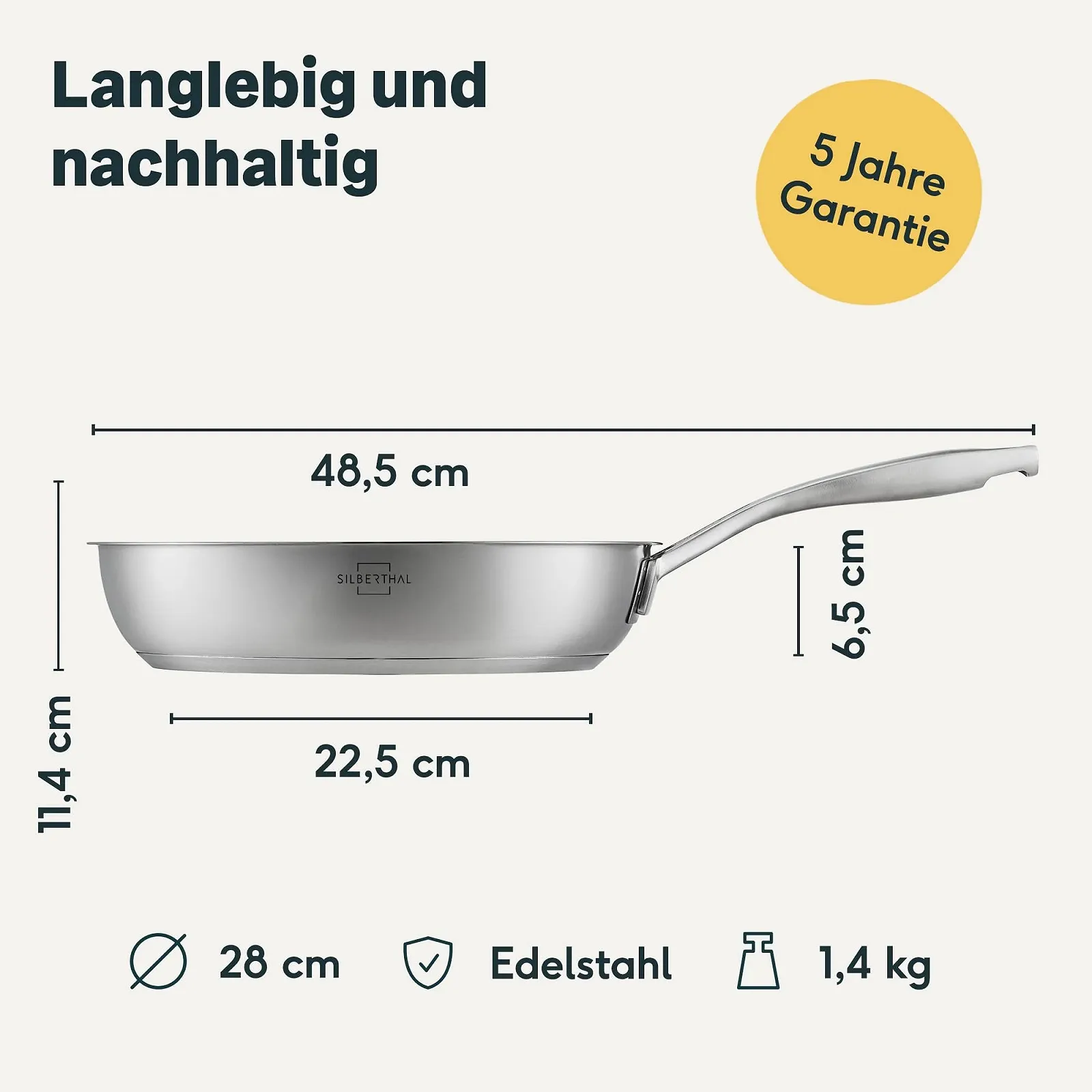 Набір пательнь SILBERTHAL з нержавіючої сталі, 2 шт, 28 см, без покриття та з покриттям, можна використовувати в духовці та мити в посудомийній машині, фото №7