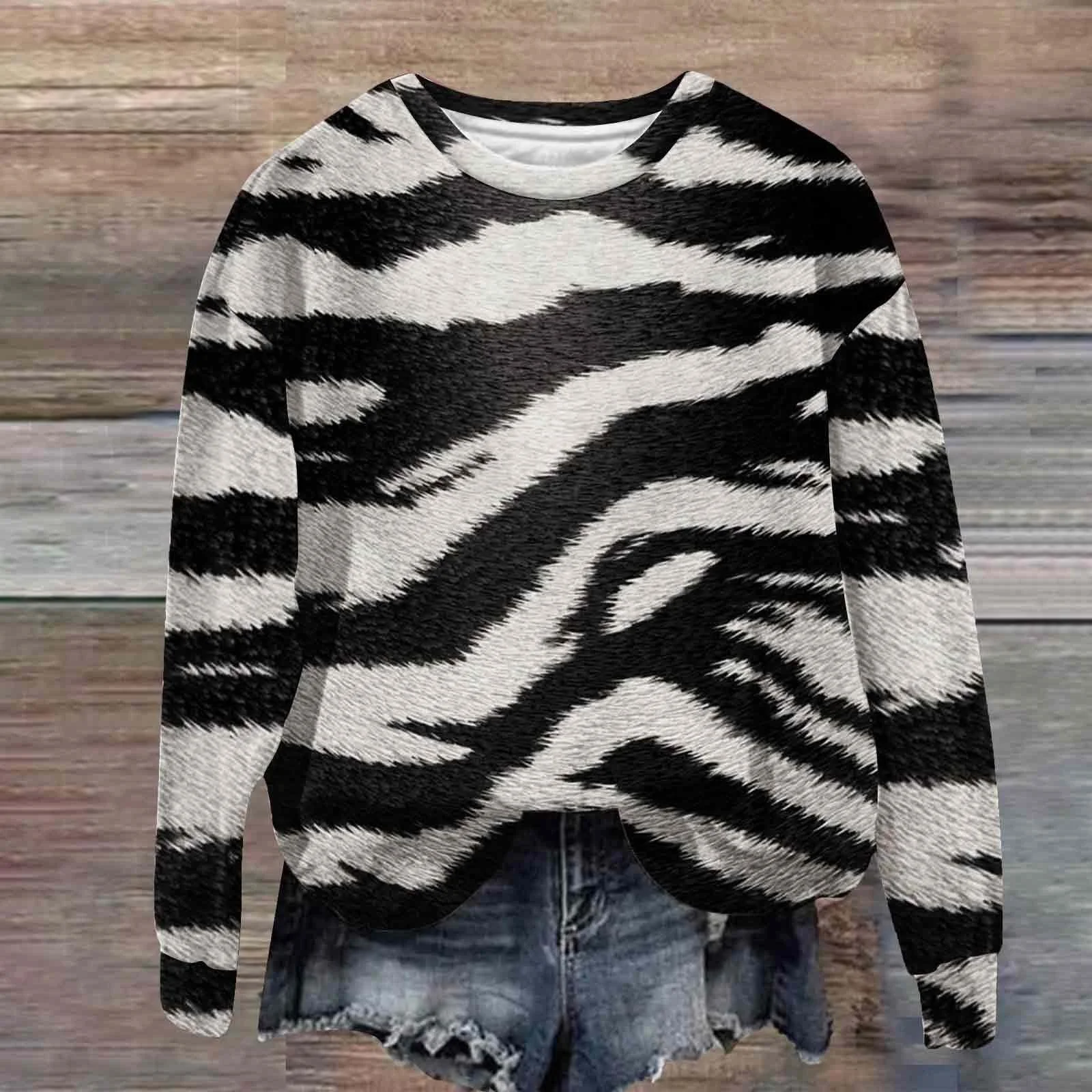 Женский Свитшот Рождественский 2025 Уютная Зимняя Коллекция Доминирующий и Трендовый Анималистичный Принт Осенне-Зимний Мягкий Удобный Пуловер с Длинными Рукавами, фото №2