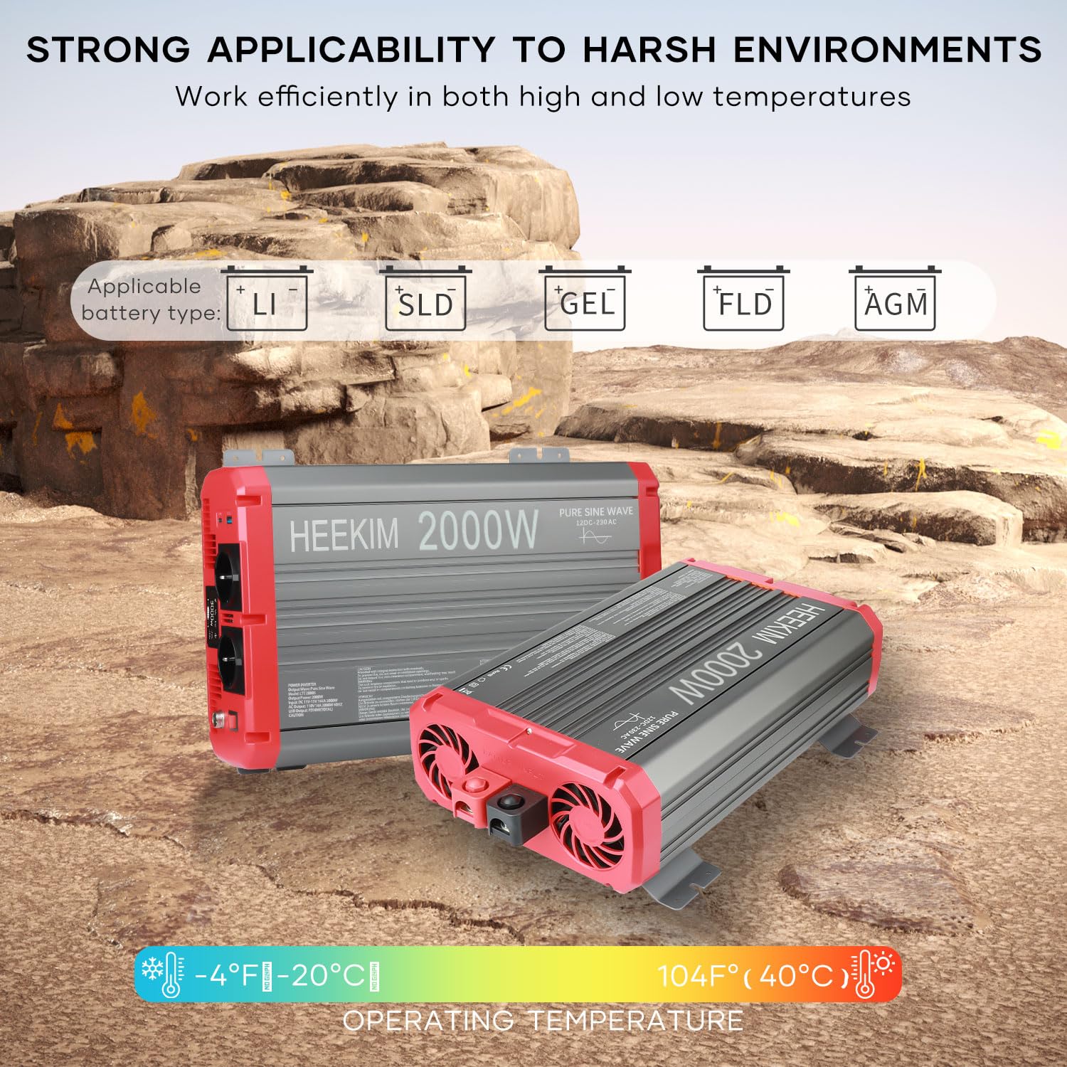 Інвертор Pure Sine Wave 12V 230V 2000W / 4000W з LCD екраном 1 Type-C і 1 USB порт для кемпера автомобіля, фото №7