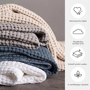 Покрывало URBANARA Veiros 180 x 200 см Хлопок Вафельный пике Натуральный synthetic.ua - Фото 1