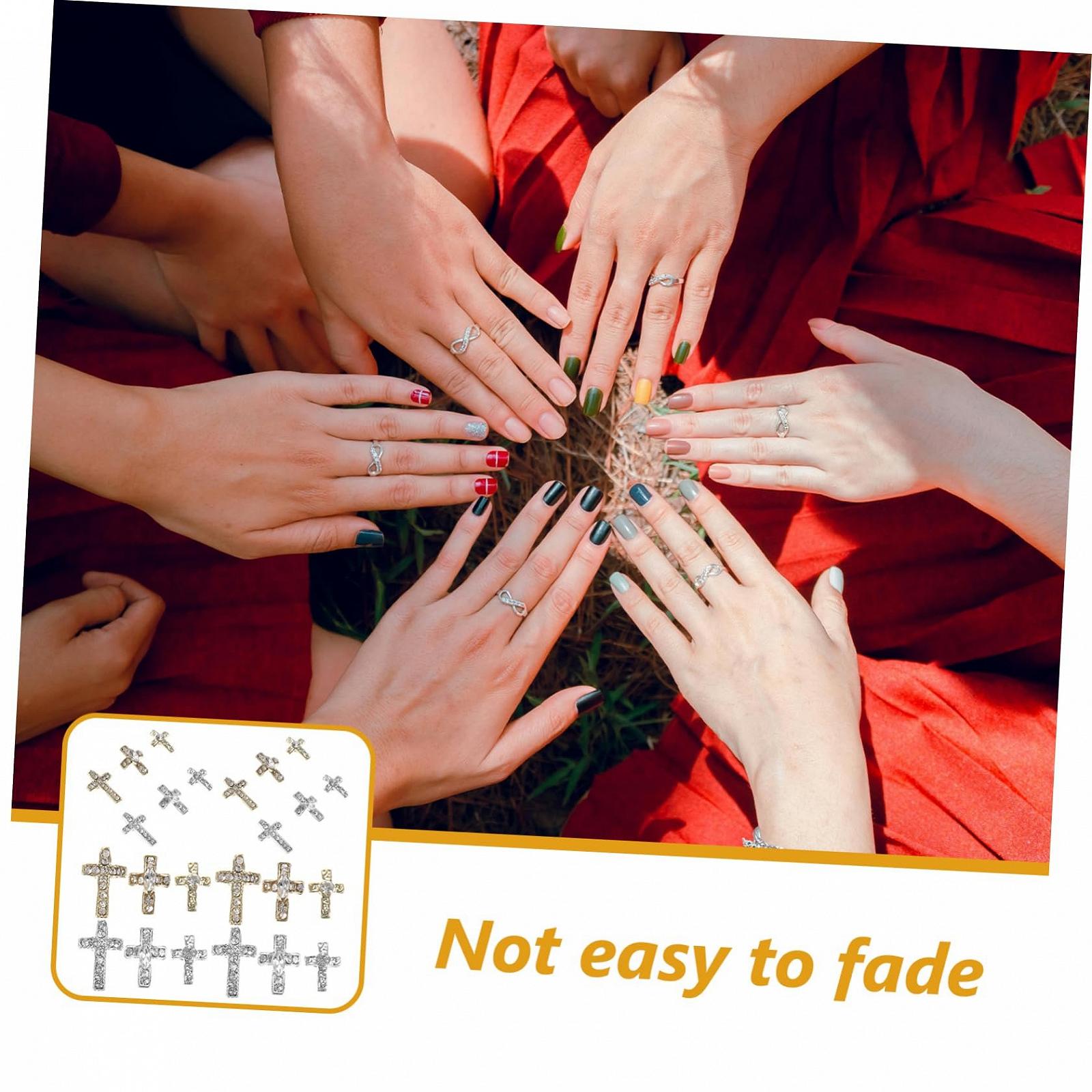 Подвеска Крестик для ногтей 60шт Металлический Крестик для ногтей Аксессуары для дизайна ногтей Подвеска для ногтей со стразами, фото №3