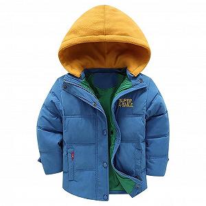 Зимова куртка Linboo для хлопчиків, пухова зі знімним оксамитовим в'язаним капюшоном, тепла стьобана - Фото 1