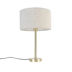 Настільна лампа Qazqa Simplo Design Classic Латунь 35 см Сталь Кругла LED E27 Світло-сірий - Фото 1