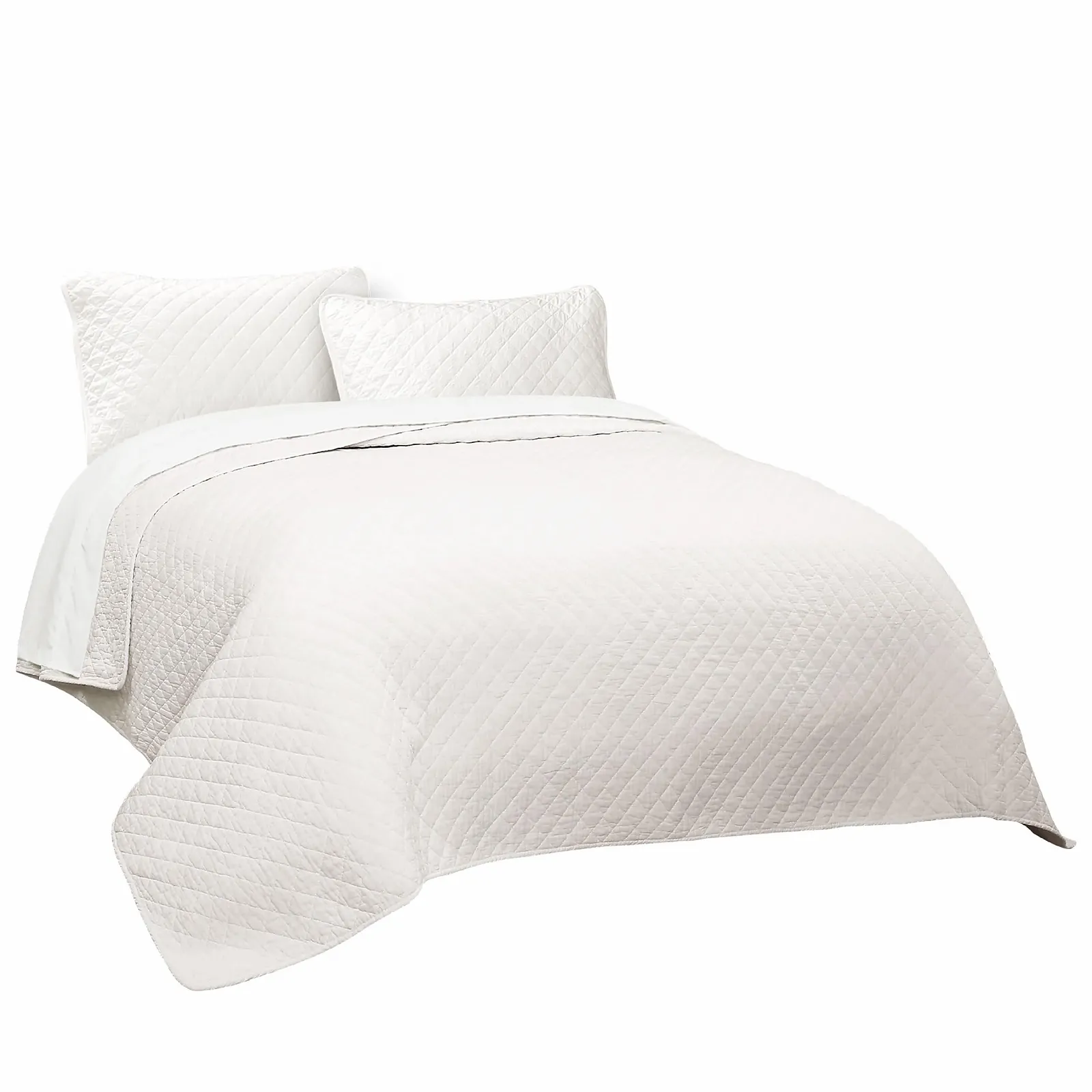 Покривало Lush Decor AVA З ромбовидним візерунком Однотонний Набір ковдри великого розміру з 3 предметів, King, Білий, фото №7 Покривало Lush Decor AVA З ромбовидним візерунком Однотонний Набір ковдри великого розміру з 3 предметів, King, Білий, фото №7