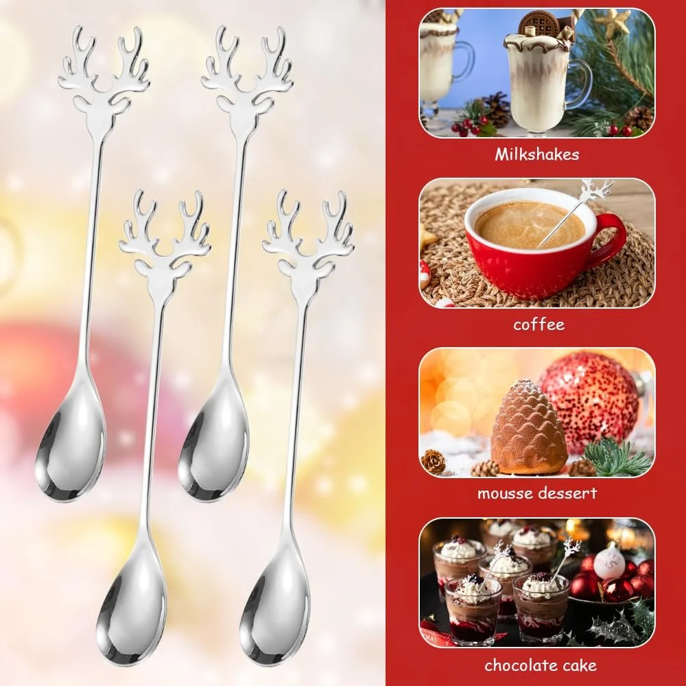 Набір з 8 ложок з нержавіючої сталі Різдвяні кавові, фото №5