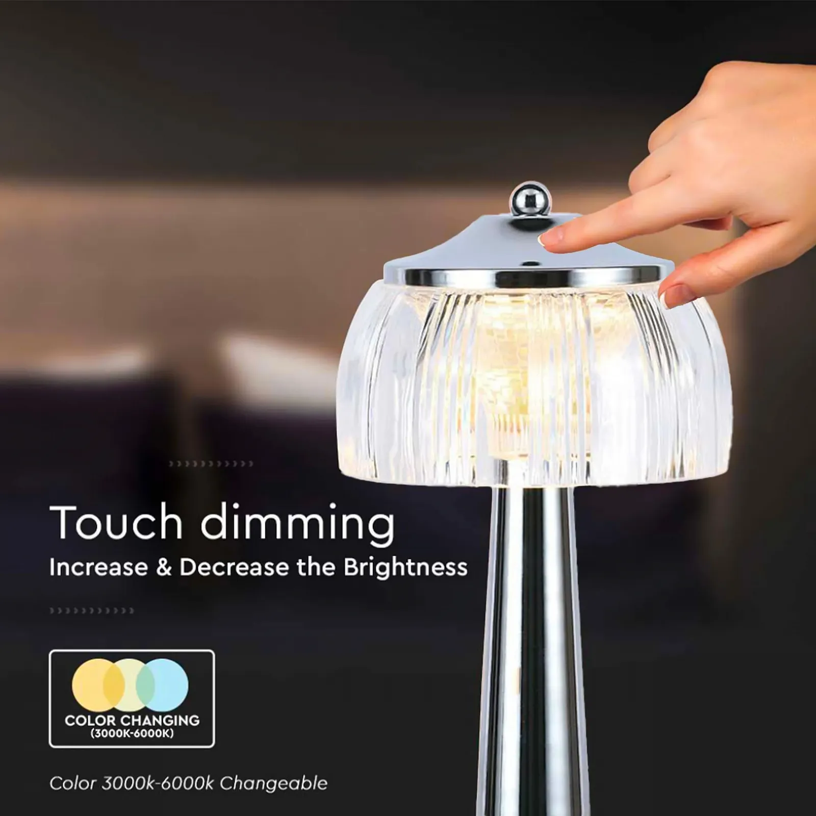 Настільна лампа V-TAC Акумуляторна IP20 1 Вт 55 лм 3-в-1 Хром, фото №3