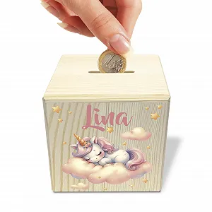 Скарбничка дерев'яна Єдиноріг Хмаринка з замком та ключем - Фото 1