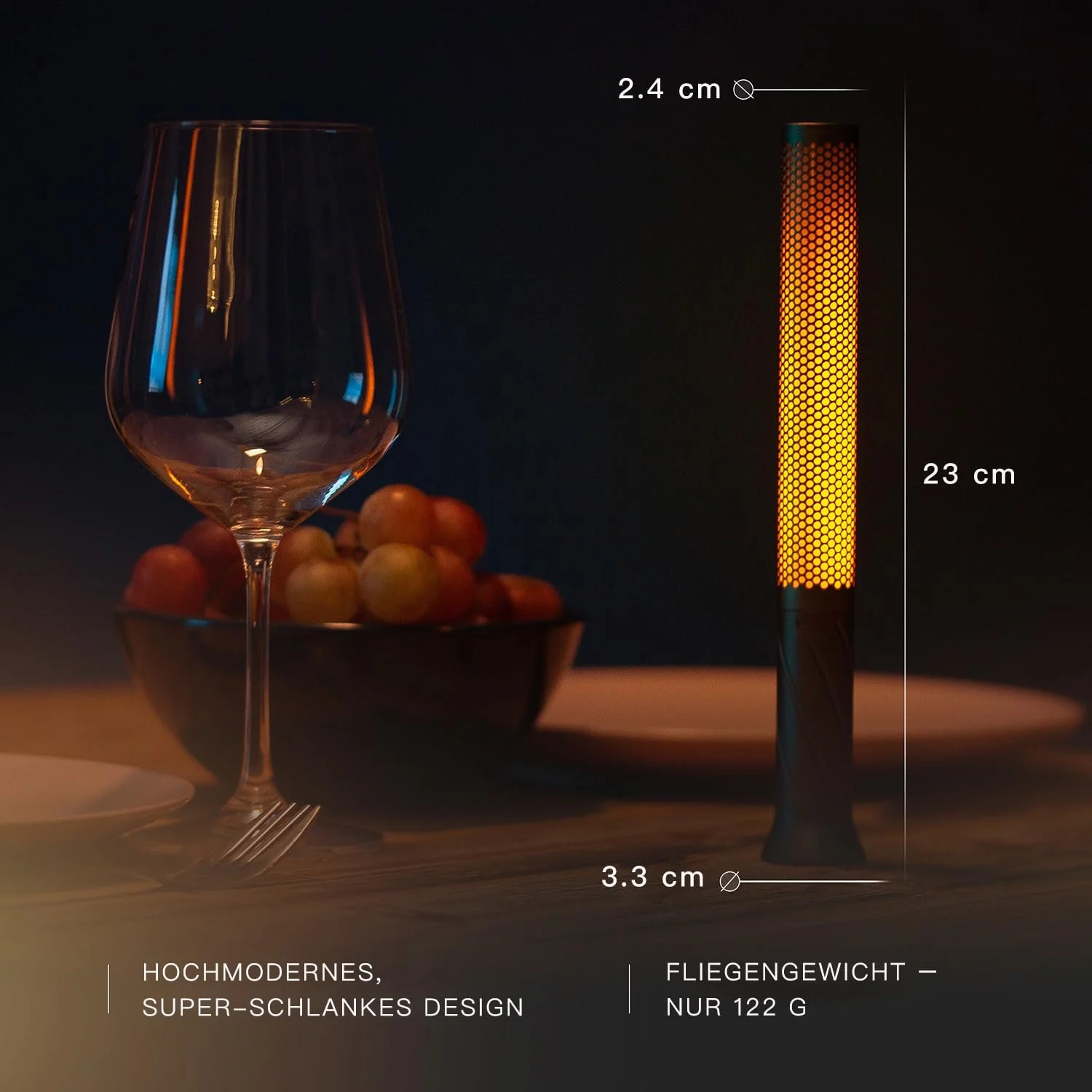 Настільна лампа phonar LED Акумуляторна 2600 мАг Бездротова Ефект свічки 2 режими Димування Space Grey, фото №4