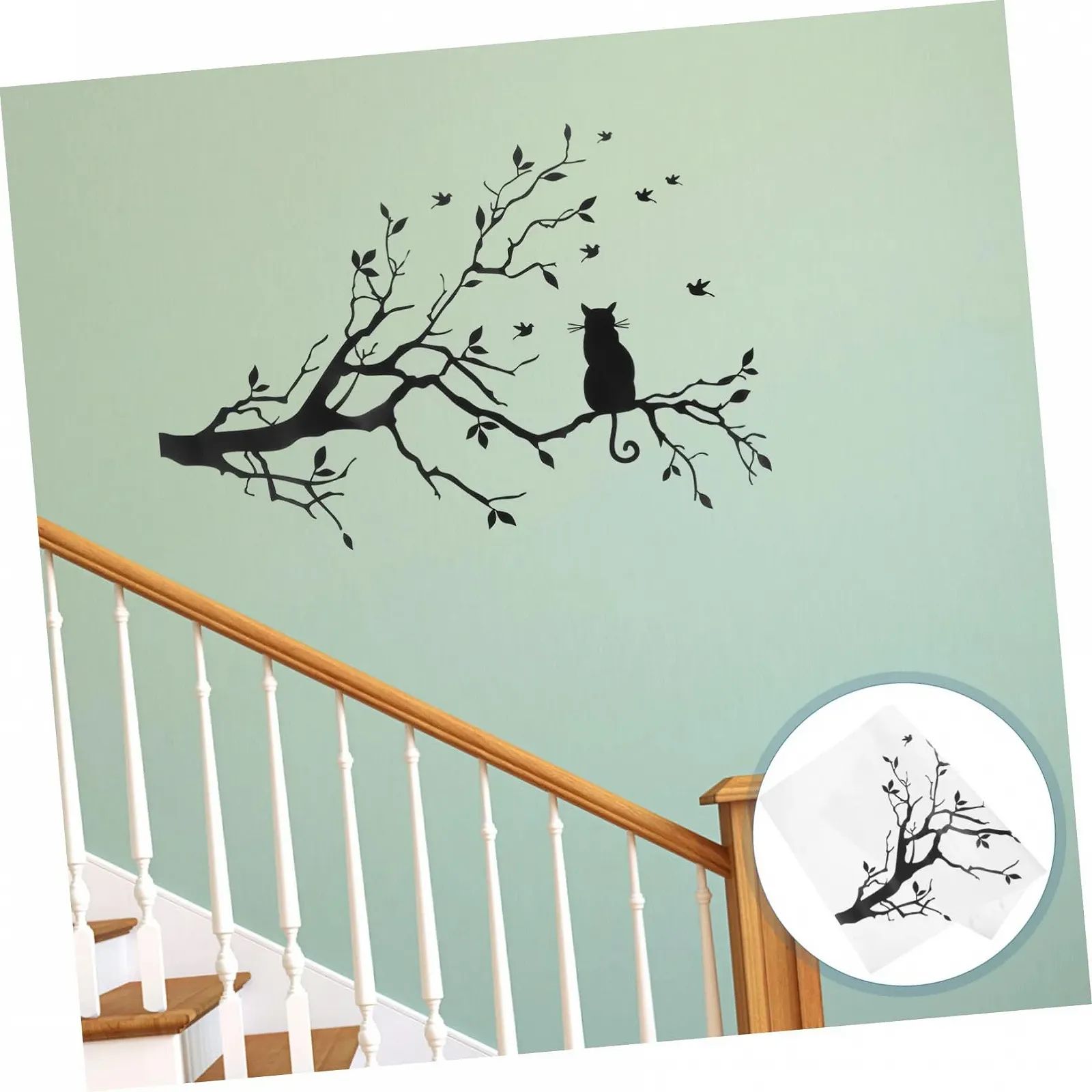 Наклейка на стіну Кіт з візерунком дерева знімна багаторазова водонепроникна ПВХ, фото №9