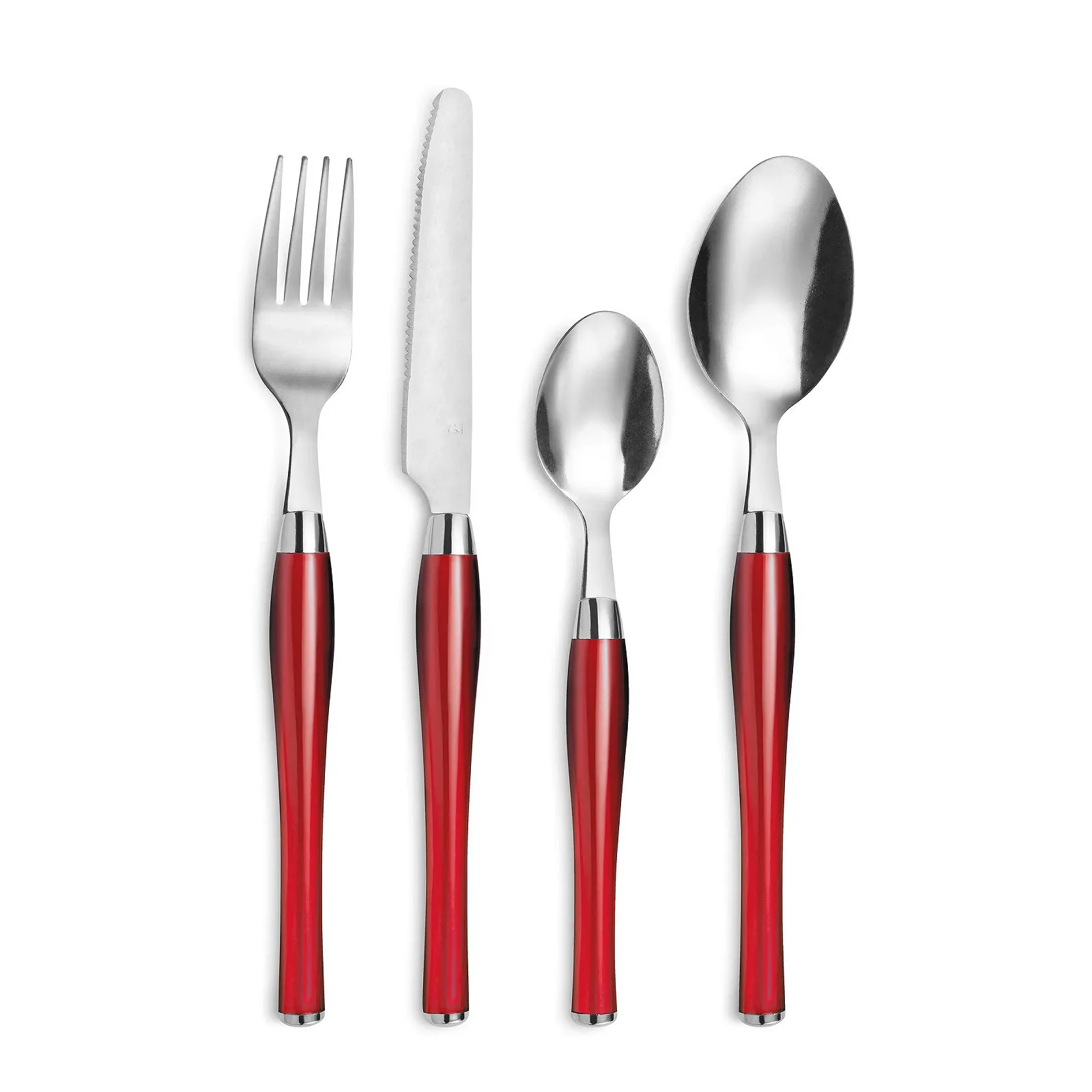 Набір столових приборів Amefa Purity з кольоровими пластиковими ручками на 6 персон, червоний, 24 предмети, фото №2 Набір столових приборів Amefa Purity з кольоровими пластиковими ручками на 6 персон, червоний, 24 предмети, фото №2