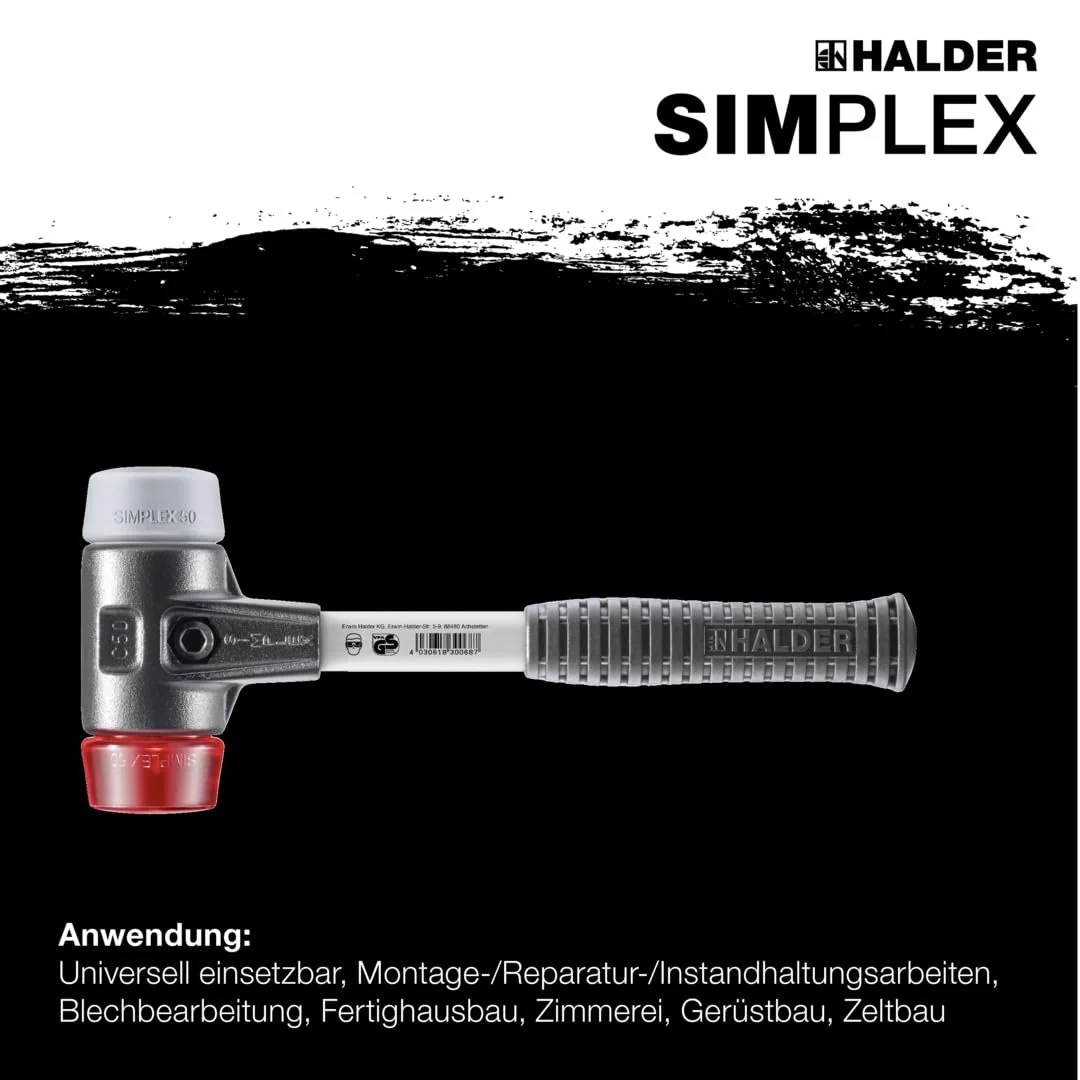 Киянка з м'яким бойком Halder 3736060 TPE-Mid/Plastic з посиленим корпусом із литої сталі різнокольорова 60 мм, фото №2 Киянка з м'яким бойком Halder 3736060 TPE-Mid/Plastic з посиленим корпусом із литої сталі різнокольорова 60 мм, фото №2
