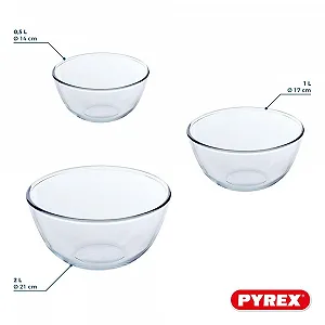 Набір салатників Pyrex 8023509 Набір з 3 шт. Скляні 0.5 л 1 л 2 л Прозорі synthetic.ua - Фото 1