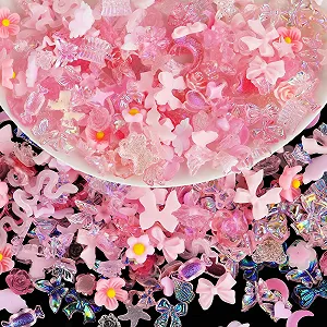 Украшения для ногтей Giantree, Разные формы, Сердце Бантик Бисер, 100 шт., 3D Подвески для ногтей, Набор украшений для ногтей, Ювелирные изделия для маникюра своими руками (Розовый) - Фото 1