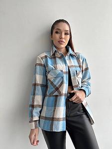 Женская теплая хлопковая рубашка в клетку GDF840 цвет бело-голубая размер 42/46 - Фото 1