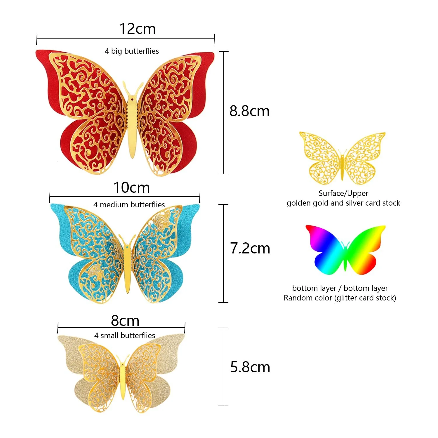 Наклейки на стіну MAMUNU 3D Butterflies 24 шт. Золоті, фото №4 Наклейки на стіну MAMUNU 3D Butterflies 24 шт. Золоті, фото №4
