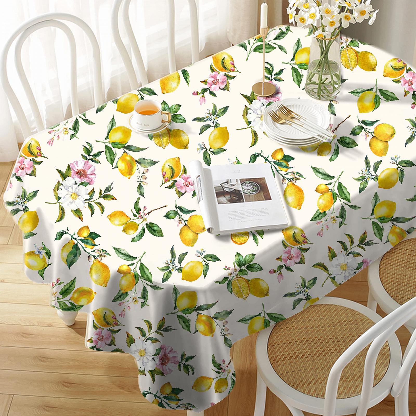 Скатертина овальна Yighty Lemon Pattern 60 x 84 дюйми водонепроникна жовта, фото №2