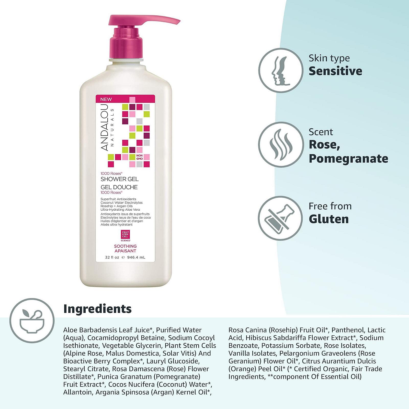 Гель для душу ANDALOU NATURALS 1000 Roses заспокійливий 946 мл, фото №7