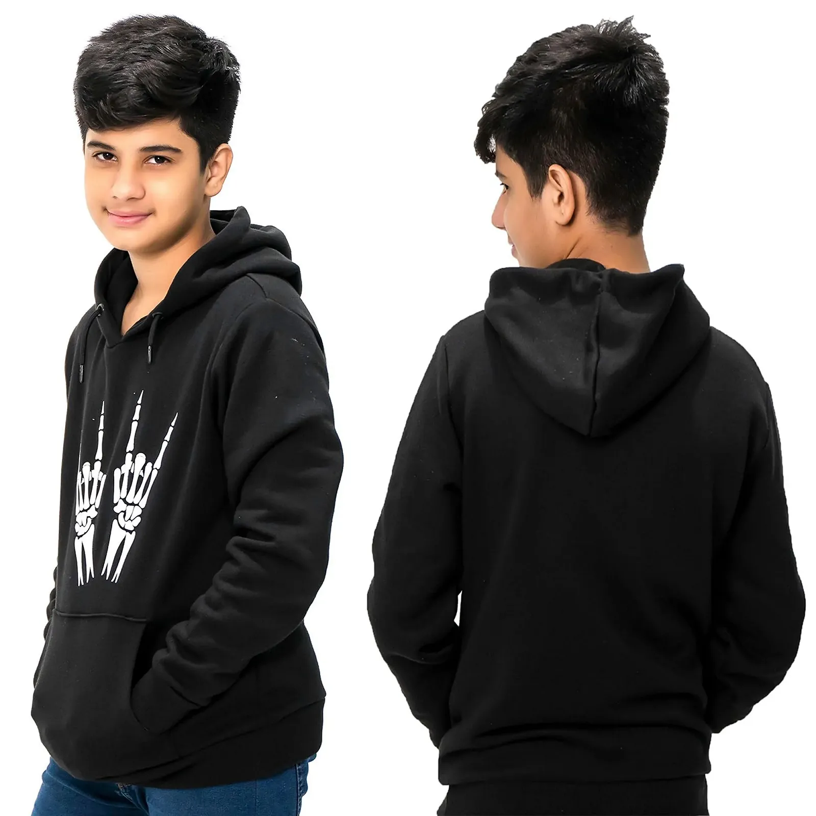 Худі NOROZE для хлопчиків, з капюшоном, малюнок - череп, скелет, руки, плеєр, фото №5