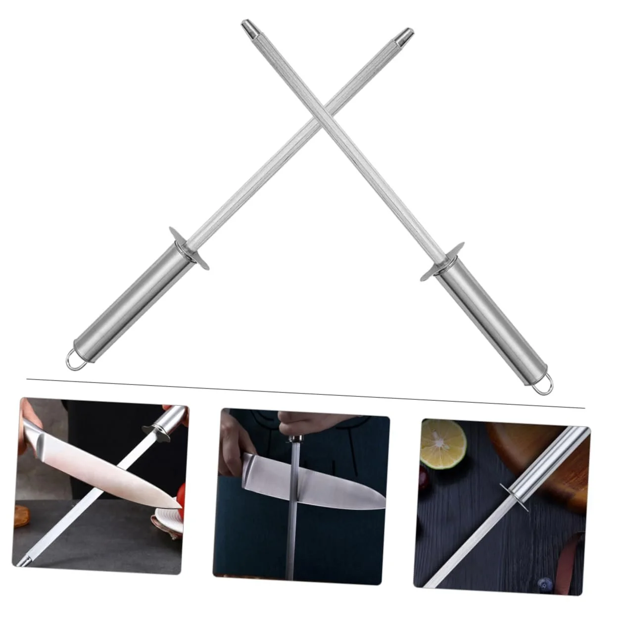 Мусат Ciieeo 2 штуки нержавіюча сталь ручний заточувальний стержень для різних типів ножів, фото №8