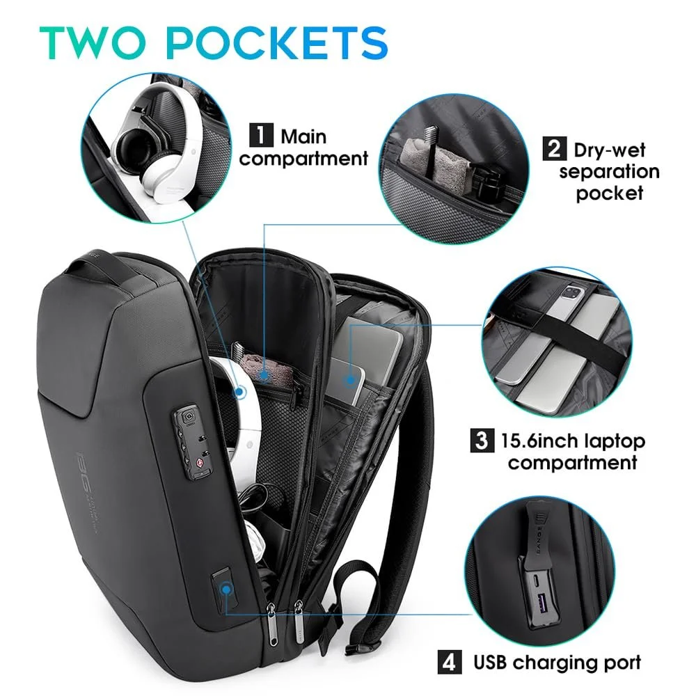 Рюкзак для ноутбука Bange Anti-Theft 15.6" с USB-портом Черный / Серый, фото №2 Рюкзак для ноутбука Bange Anti-Theft 15.6" с USB-портом Черный / Серый, фото №2