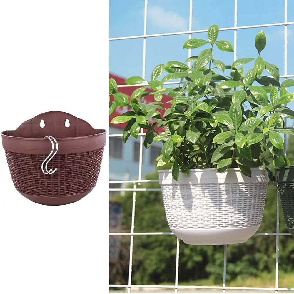 Підвісний квітковий горщик 2 штуки, з дренажем, пластиковий, для вирощування рослин та декору, темно-коричневий, фото №9