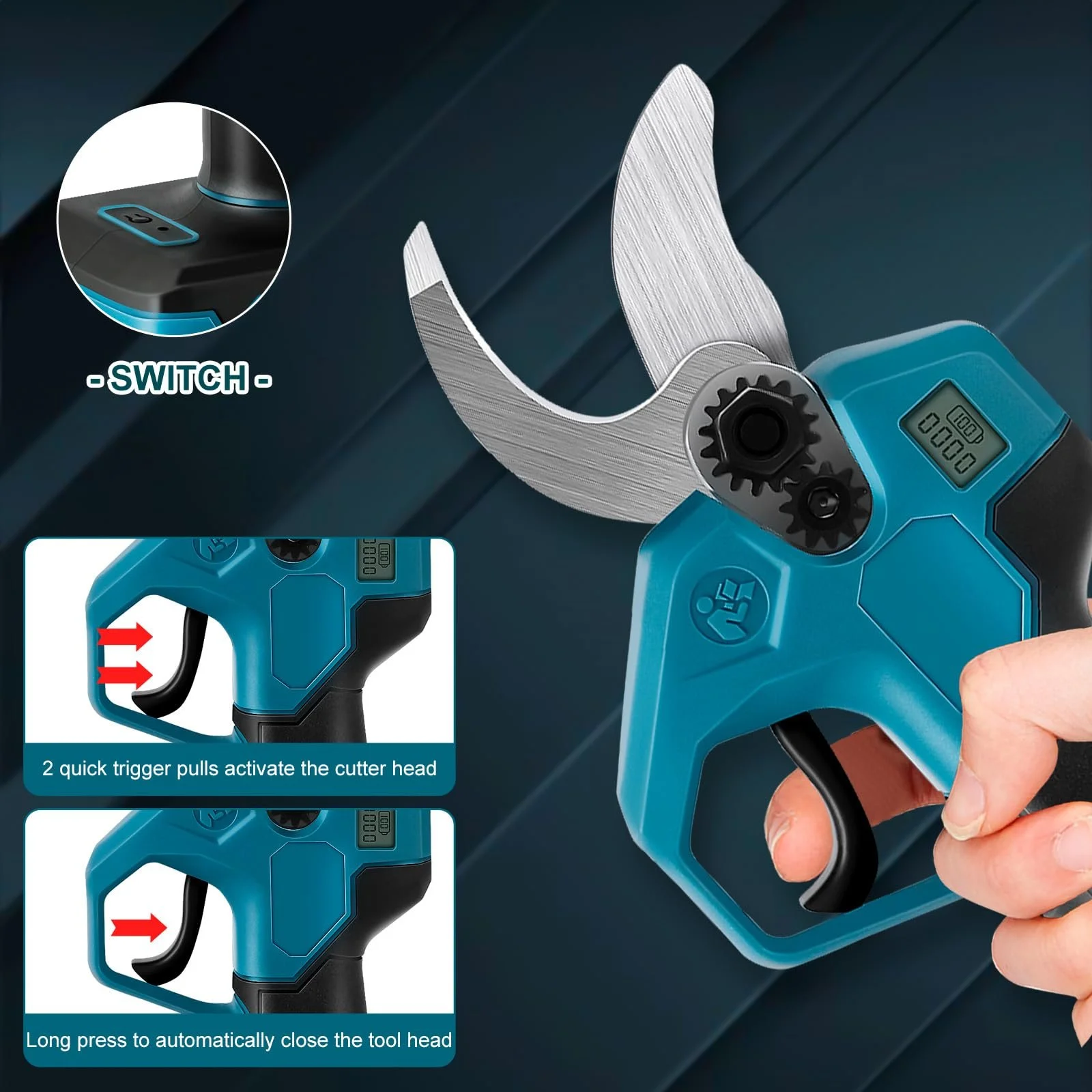 Акумуляторний гілкоріз WingFly, електричний секатор з 2 акумуляторами, безщітковий двигун, максимальний діаметр різання 28 мм, синій, фото №7