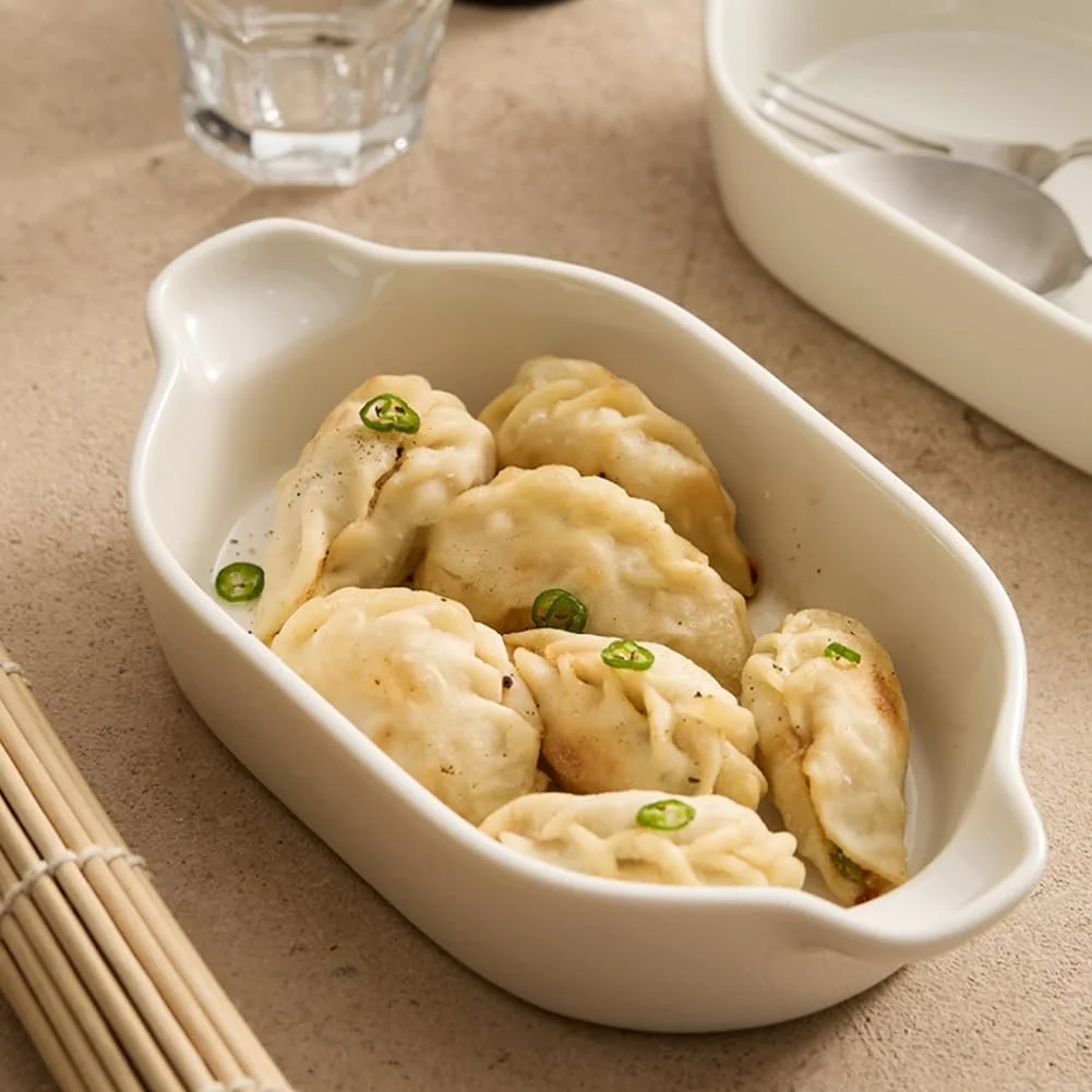 Форма для запекания Dxcaicc Овальная фарфоровая белая с двойными ручками, фото №7