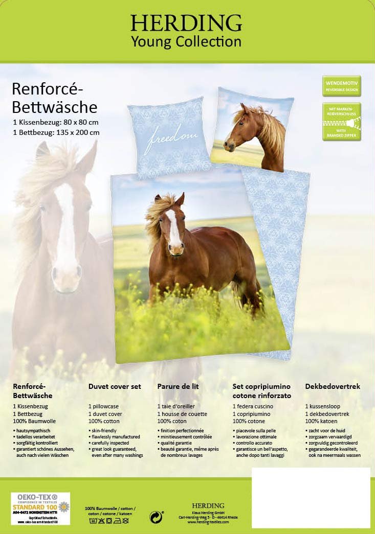 Комплект Постільної Білизни Herding Young Collection Реверсивний Мотив Коня 140 x 200 см, Наволочка 70 x 90 см, Бавовна/Ренфорс, фото №6
