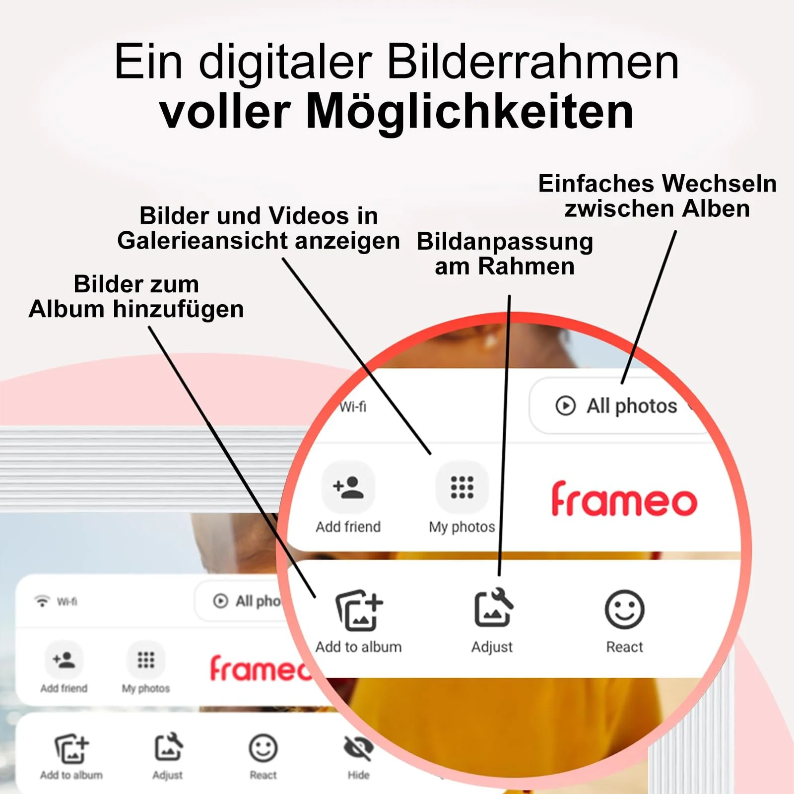 Цифровая фоторамка Frameo 10.1 дюйма IPS WiFi 32 GB White, фото №7