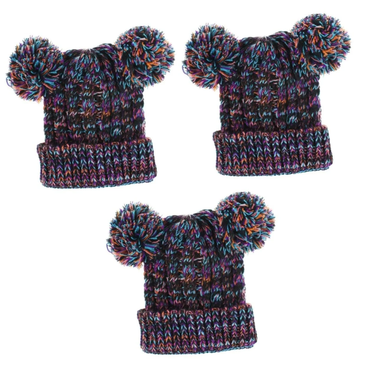 Вязаная шапка WRITWAA с двойным помпоном для девочки, 3 шт., фиолетовая, фото №1