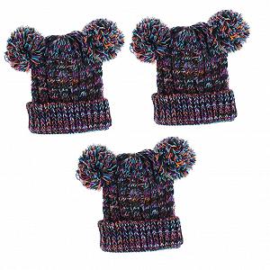 В'язана шапка WRITWAA з подвійним помпоном для дівчинки, 3 шт., фіолетова - Фото 1