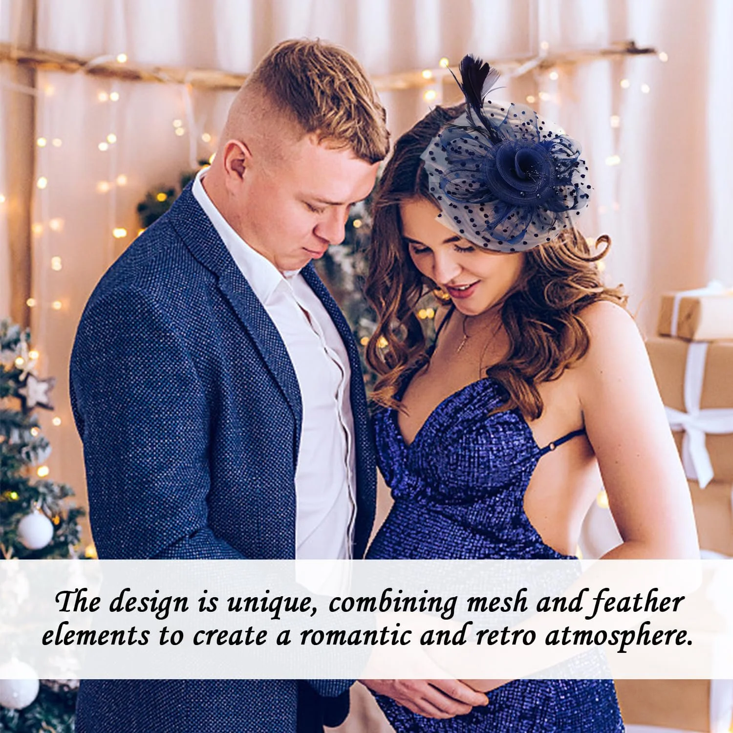 Жіночий обруч Перо Сітка Ретро Темно-синій, фото №4