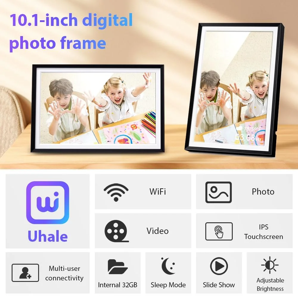 Цифровая фоторамка 10.1 дюйма WiFi 32 GB 1280 x 800 IPS Сенсорный экран Черная, фото №6