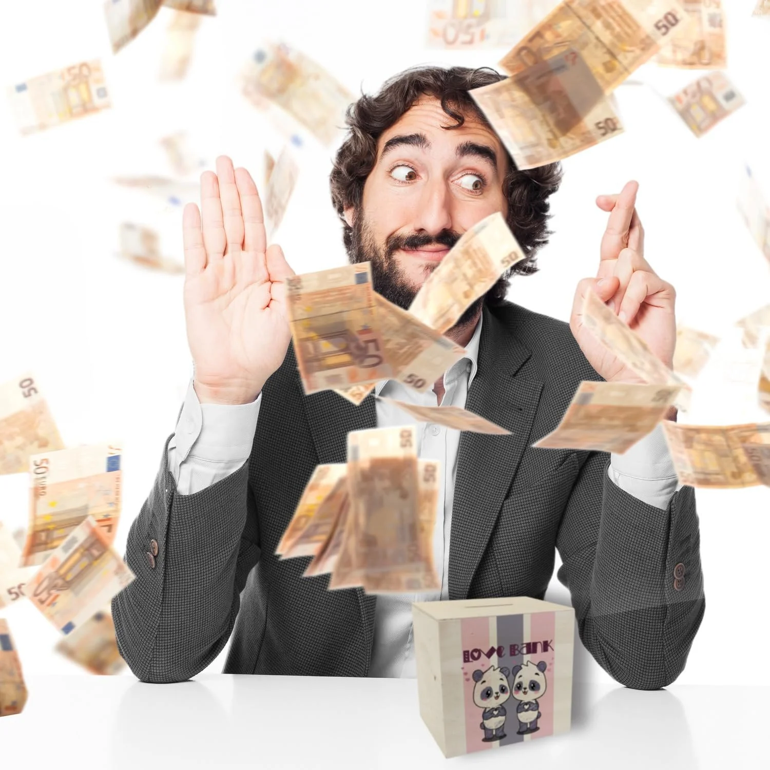 Скарбничка дерев'яна з мотивом панд Love Bank Panda Bear Couple, фото №7