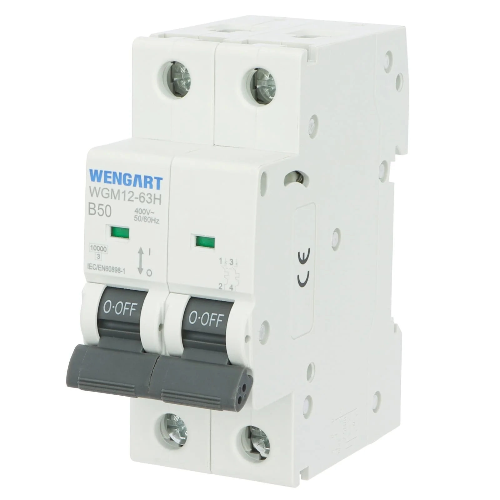 Автоматический выключатель Wengart WGM12-63H MCB 2-Pin 50А B-Characteristic 10кА L+N, фото №1