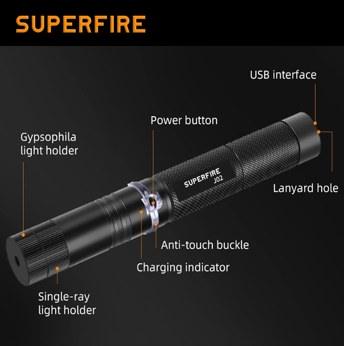 Фонарик лазерный аккумуляторный J02 SuperFire 200mAh, фото №4