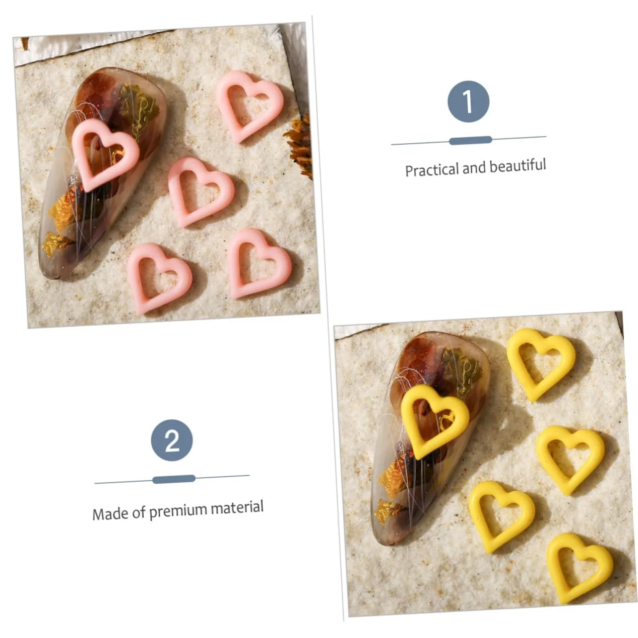 Наклейки для декору нігтів Прикраса для нігтів Серце POPETPOP, 100 шт, підвіски-кабошони з помпонами, плоскі стрази у формі серця, желеподібні прикраси для нігтів, каваї епоксидна смола, 3D міні, фото №4