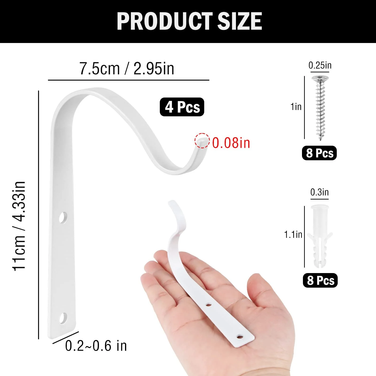 Держатели для подвесных корзин 4 шт. настенные железные крючки для вазонов и фонарей, фото №2