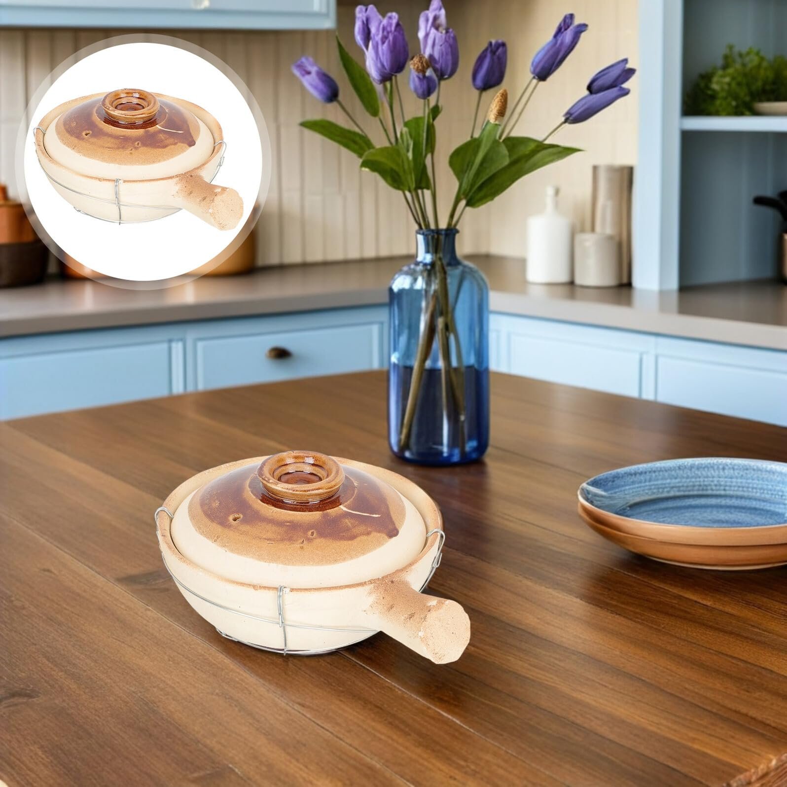 Кастрюля-жаровня Терракотовая С ручкой Термостойкая для тушения, фото №7