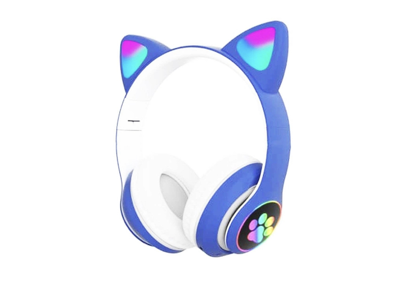 Беспроводные Bluetooth-наушники с ушками Cat Ear VZV-24M/8079 LED Синие, фото №1