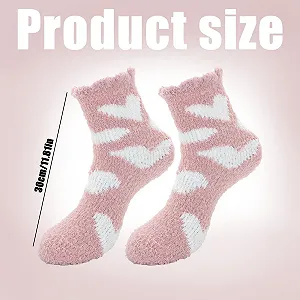 Носки ALLY-MAGIC Cuddly женские, пушистые носки из кораллового флиса, зимние носки, теплые эластичные носки для сна, домашние носки для зимы, рождественские (узор сердце) synthetic.ua - Фото 1