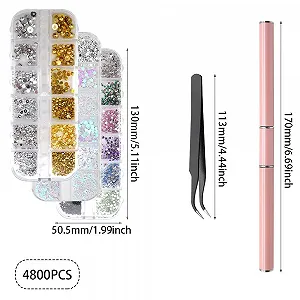 Стразы для ногтей 4800 шт. Набор страз разных размеров для ногтей с пинцетом и инструментом для подбора страз для дизайна ногтей, одежды, DIY поделок synthetic.ua - Фото 1