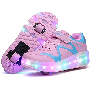 Роликовые кроссовки с LED подсветкой Unisex и девочек - Кнопка для регулировки колес - USB аккумуляторные роликовые коньки - Кроссовки для спорта на открытом воздухе, гимнастики и бега - Фото 1