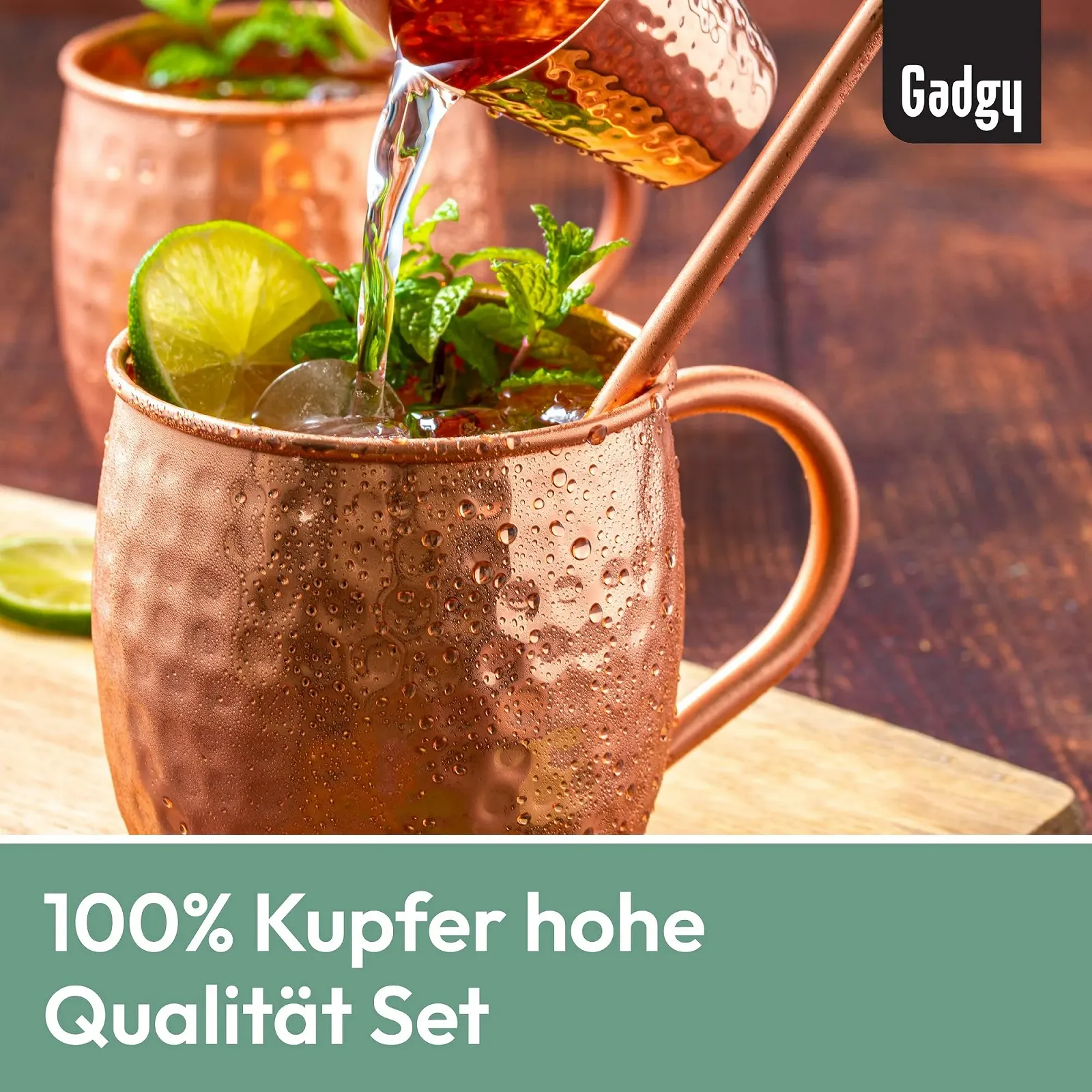 Набор кружек для коктейля Moscow Mule Gadgy 4 медные кружки, 4 трубочки, 1 мерный стакан, фото №3 Набор кружек для коктейля Moscow Mule Gadgy 4 медные кружки, 4 трубочки, 1 мерный стакан, фото №3