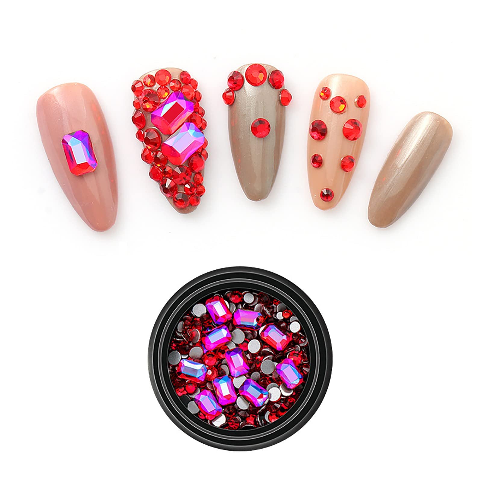 Стрази для нігтів Різні форми Блискучі Скляні Прикраси з Коробкою 1 Коробка Прямокутні Восьмикутні 4 x 6 см, фото №1