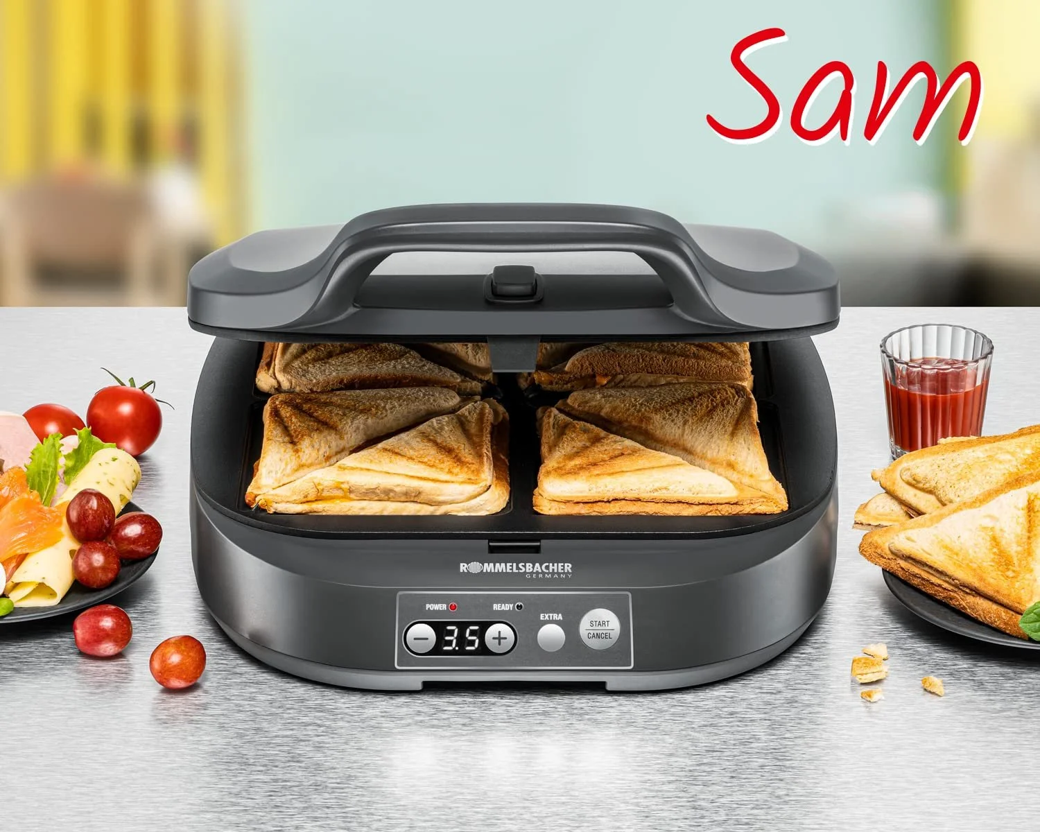 Сендвічниця ROMMELSBACHER ST 1800, 4 XL сендвічі, антипригарне покриття, таймер на 15 хвилин, 1800 Вт, фото №3